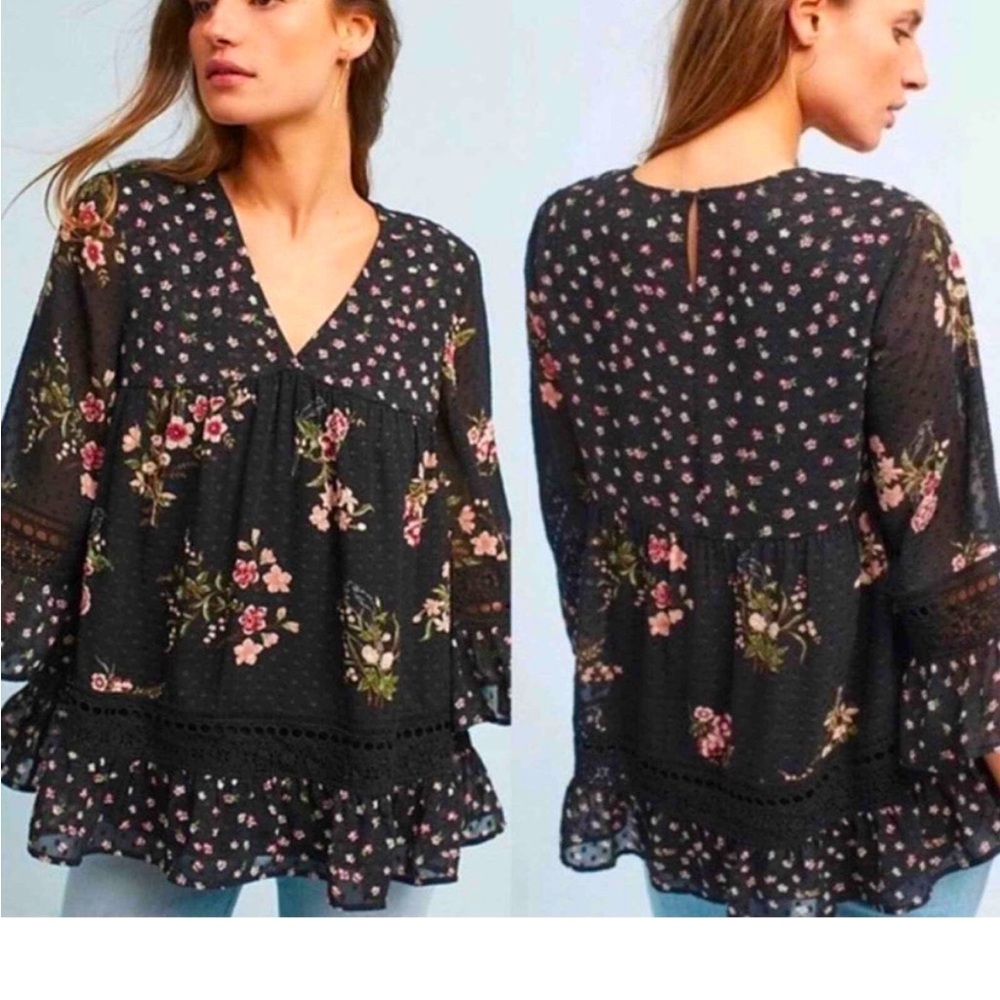 Anthropologie Maeve Steffy Bell Sleeve Floral Blouse size Small